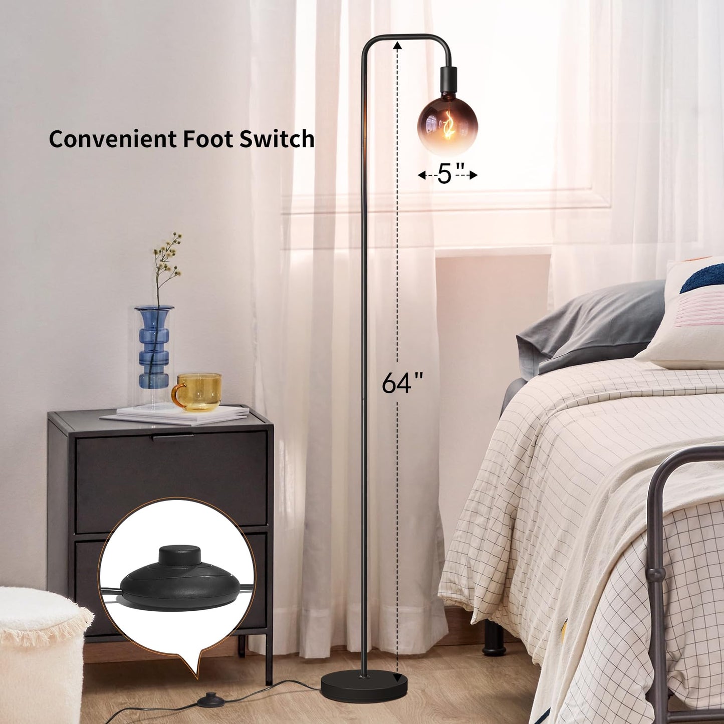 ONEWISH Floor Lamp For Living Room Convenient Foot Switch And Height