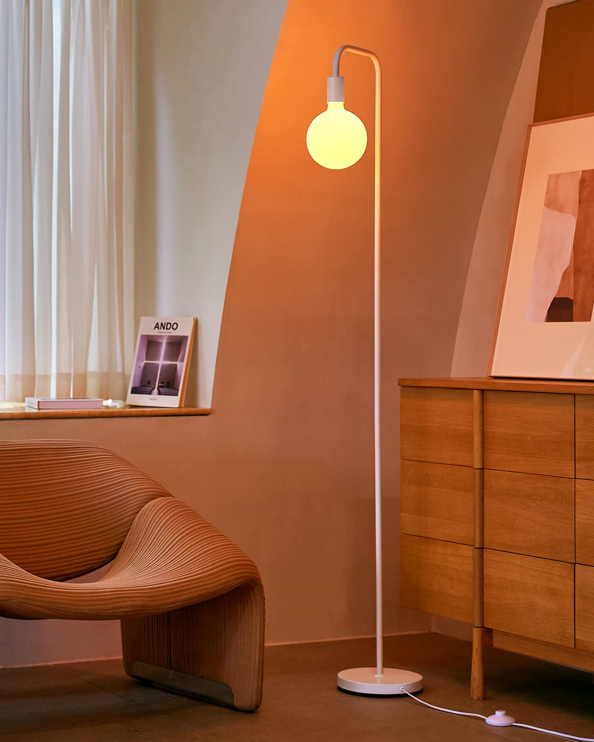 ONEWISH Floor Lamp For Living Room Matt White Lamp Replacement