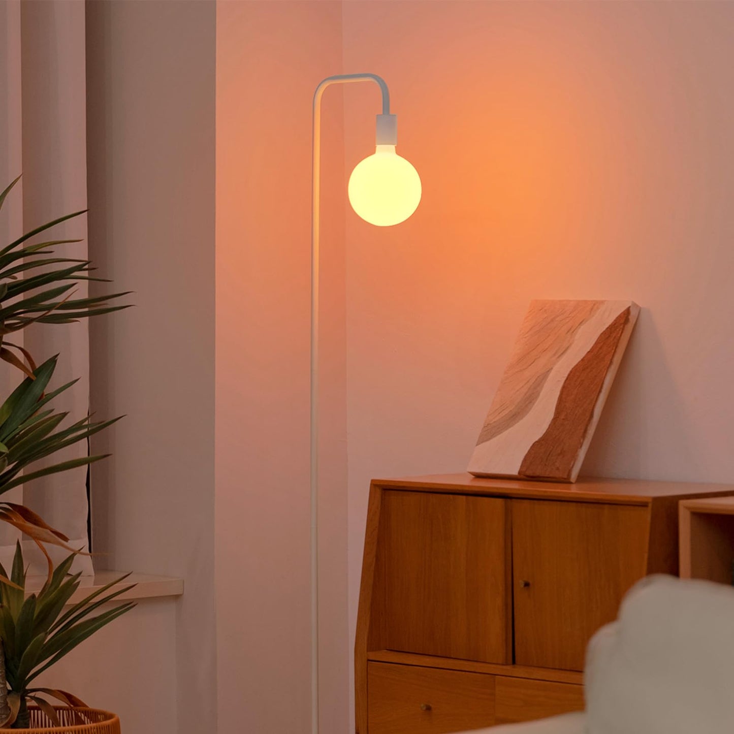 ONEWISH Floor Lamp For Living Room With Led Buld Warm Matt White