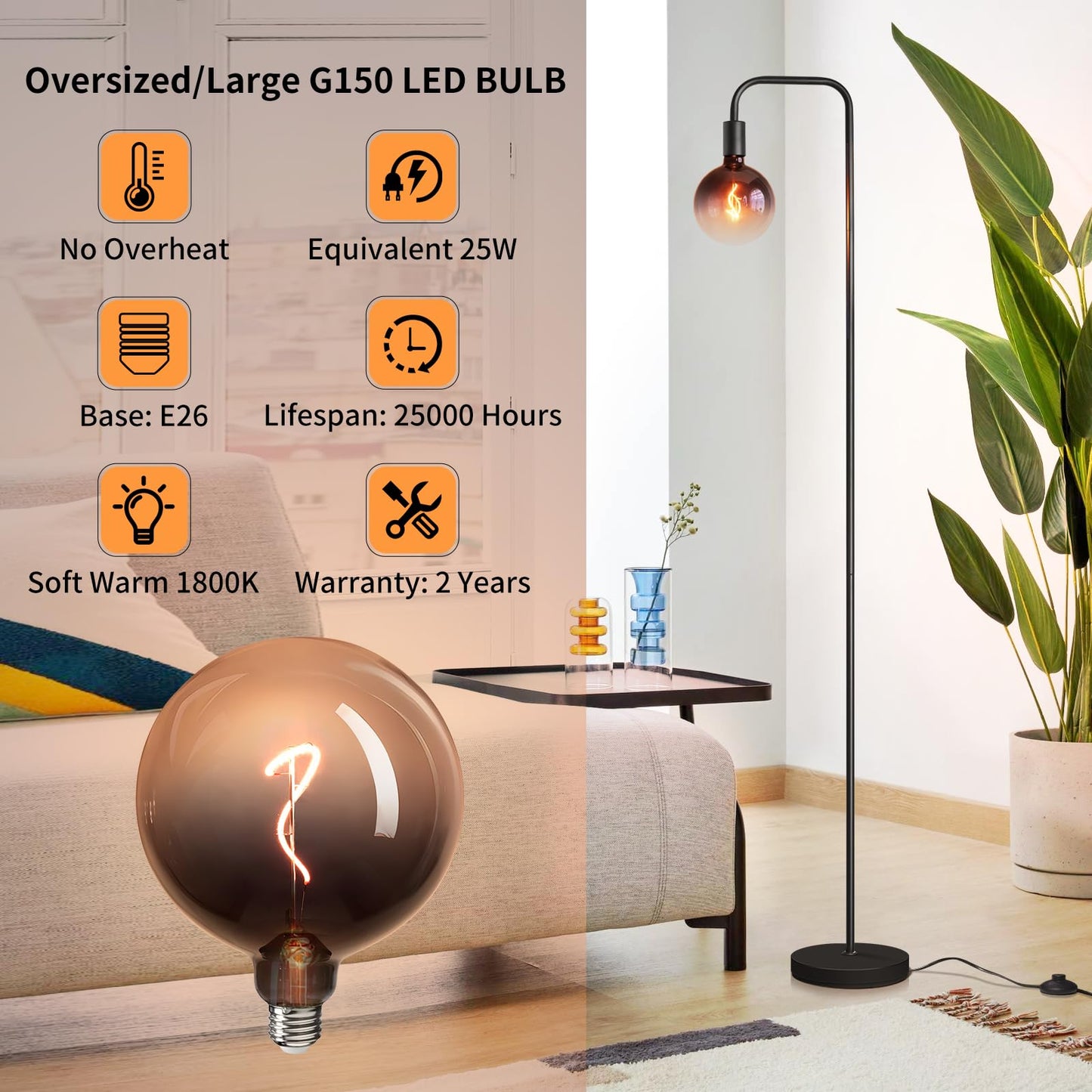 ONEWISH Floor Lamp LED Bulb No Overheat High Lifespan Soft Warm