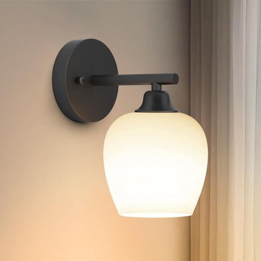 ONEWISH Bathroom Light Fixtures - Modern Wall Lamp for Vanity Light Over Mirror, E26 Socket, Black 1 Pack