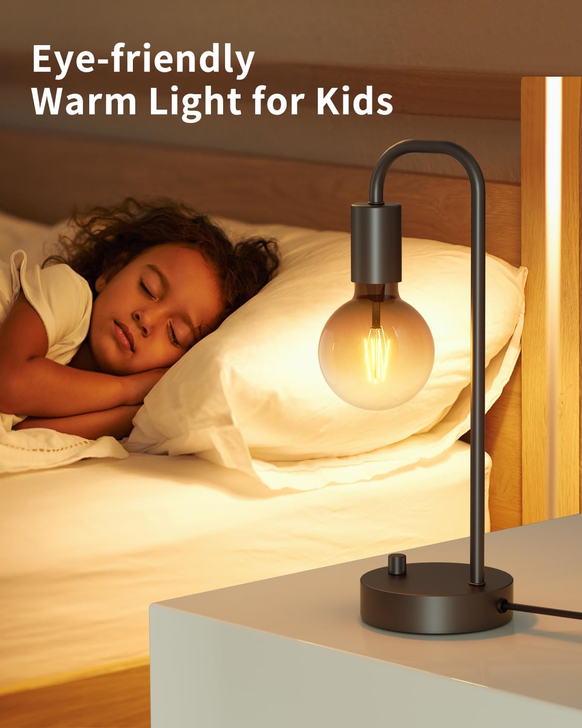 ONEWISH Industrial Table Lamp for Bedroom, Fully Dimmable Modern Bedside Lamps with 2700K Warm Light Bulb for Kids Reading, Minimalist Nightstand Lamps for Living Room, Office (Bulb Included)