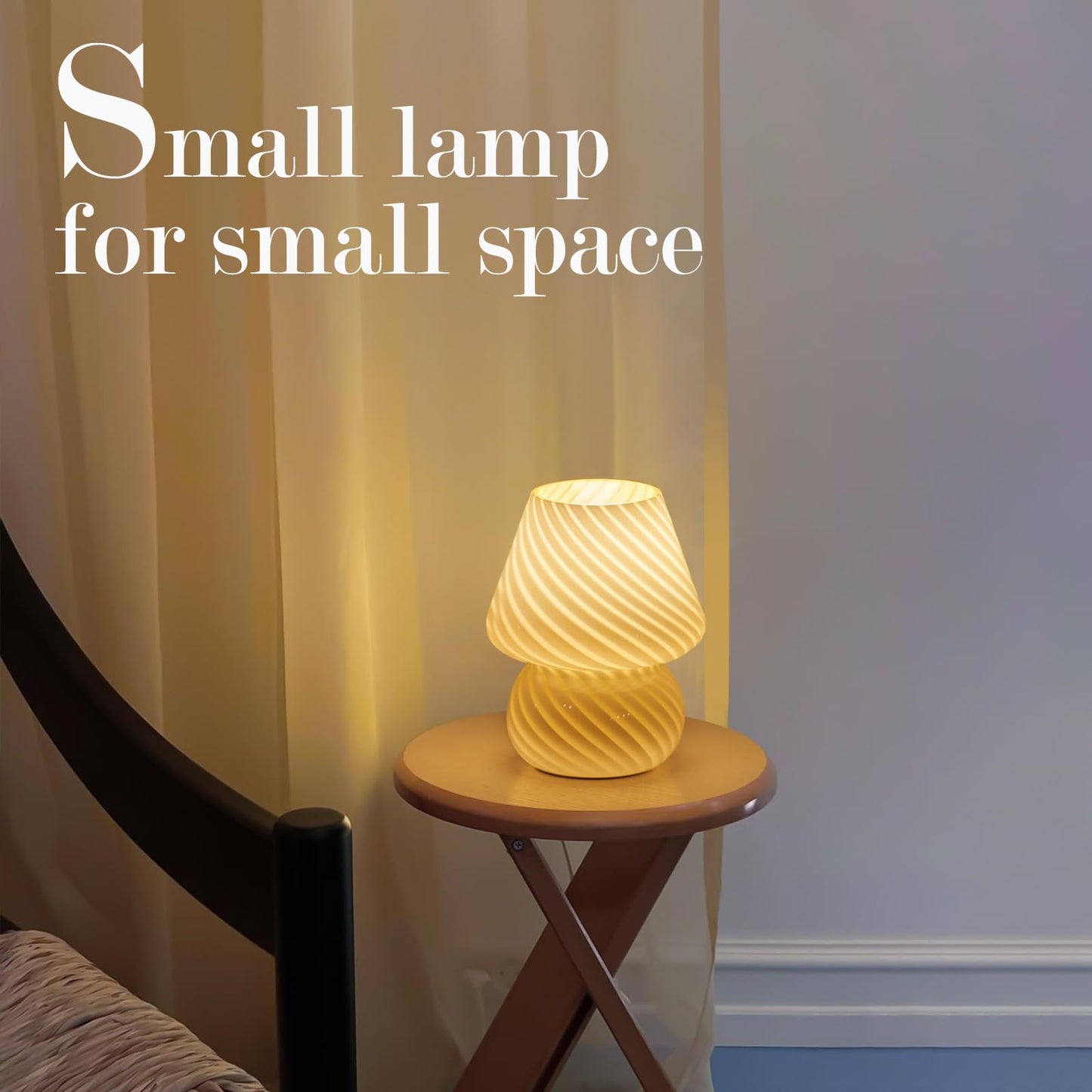 ONEWISH Elegant Striped Mushroom Lamp - Small Bedside Table Lamp with Striped Glass for Bedroom Living Room